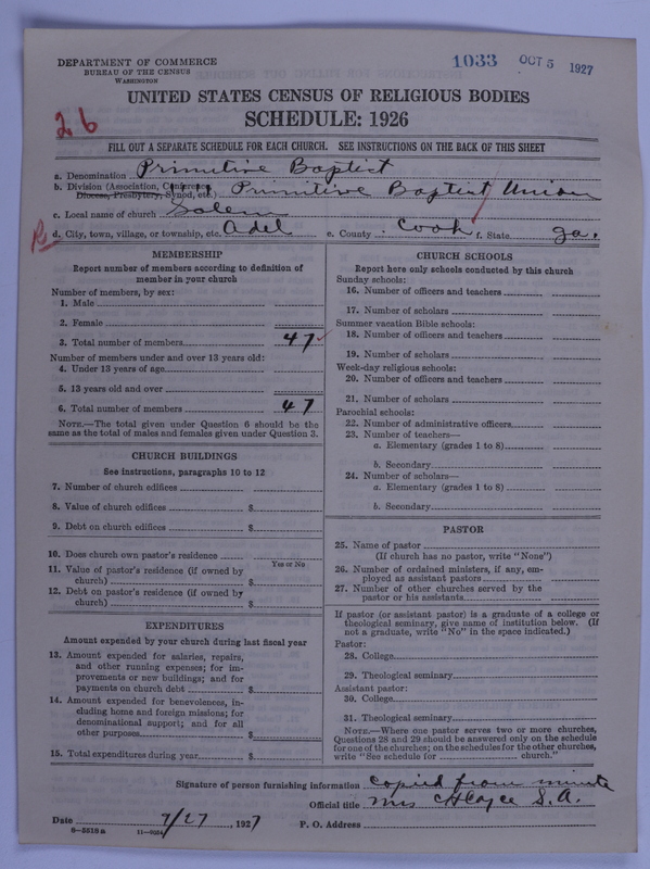 Scan of Primitive Baptists: 1033