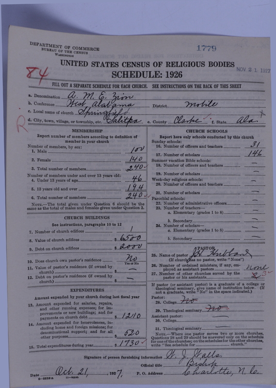 Scan of African Methodist Episcopal Zion Church: 1779