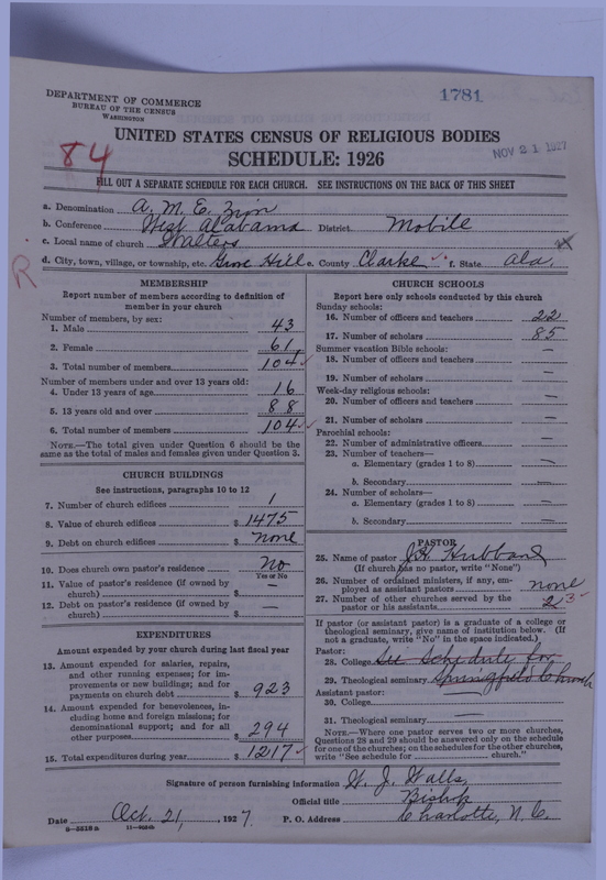 Scan of African Methodist Episcopal Zion Church: 1781