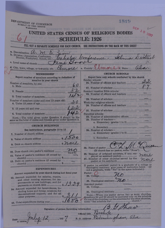 Scan of African Methodist Episcopal Zion Church: 1819