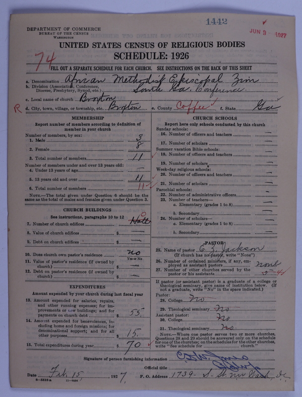 Scan of African Methodist Episcopal Zion Church: 1442