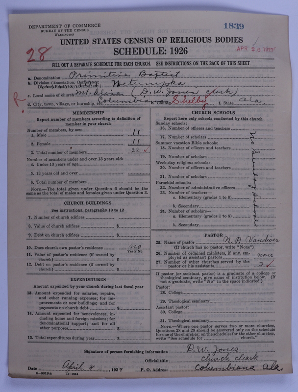 Scan of Primitive Baptists: 1839