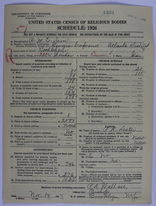 Scan of African Methodist Episcopal Zion Church: 1424