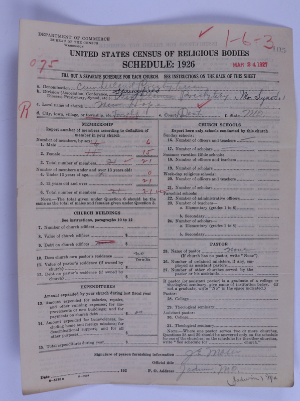 Scan of Cumberland Presbyterian Church: 105