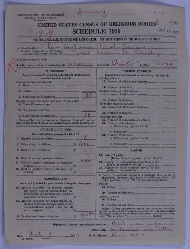 Scan of Cumberland Presbyterian Church: 990