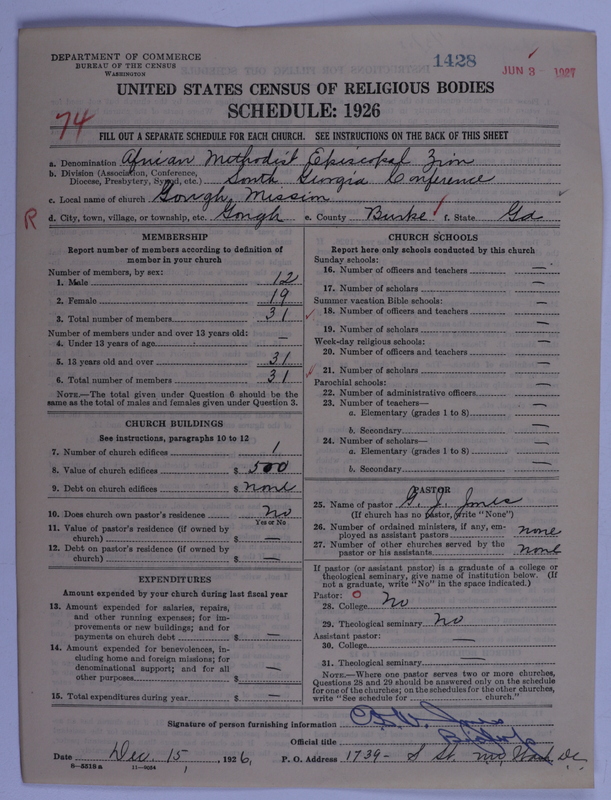 Scan of African Methodist Episcopal Zion Church: 1428