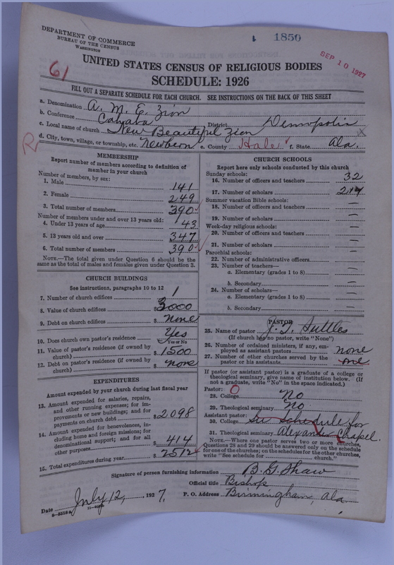 Scan of African Methodist Episcopal Zion Church: 1850