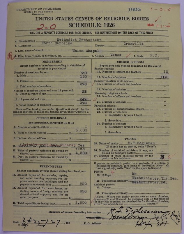 Scan of Methodist Protestant Church: 1605