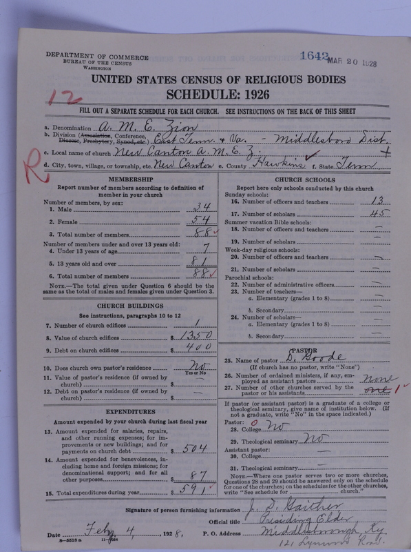 Scan of African Methodist Episcopal Zion Church: 1642