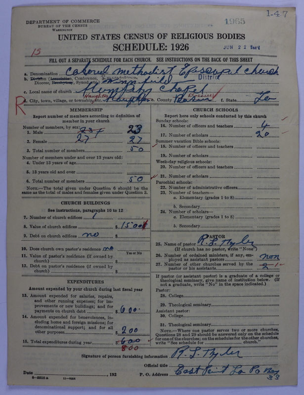 Scan of Colored Methodist Episcopal Church: 1965