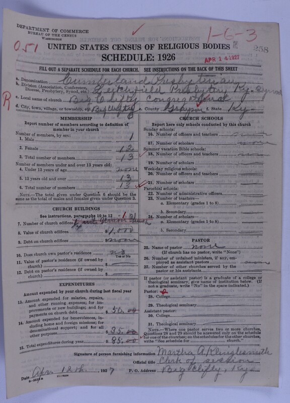 Scan of Cumberland Presbyterian Church: 258