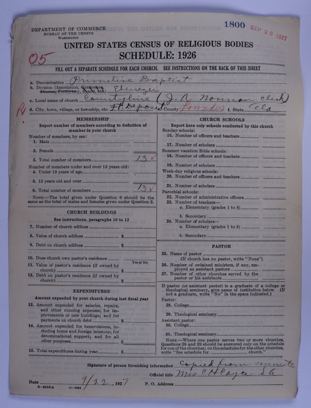 Scan of Primitive Baptists: 1800