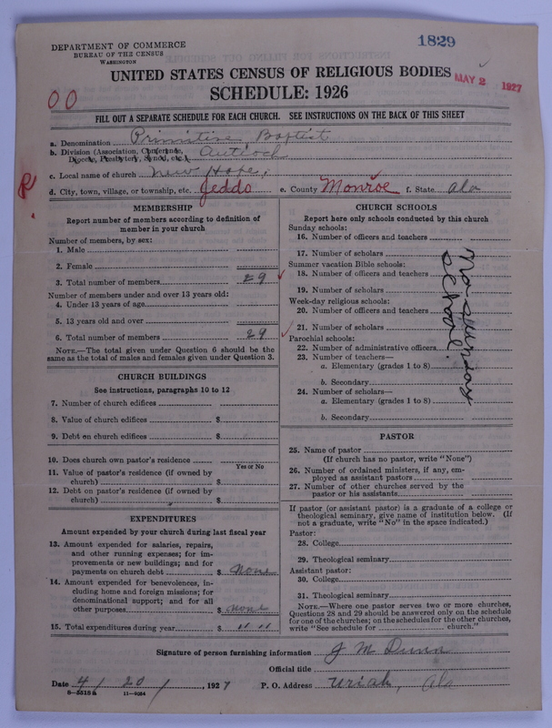 Scan of Primitive Baptists: 1829