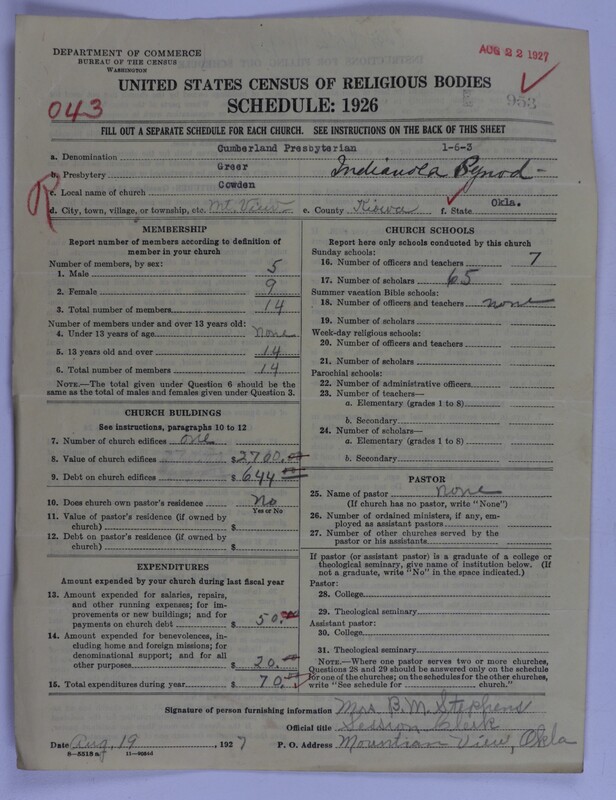 Scan of Cumberland Presbyterian Church: 953