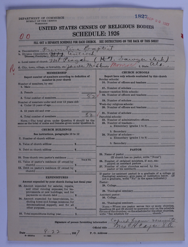 Scan of Primitive Baptists: 1827