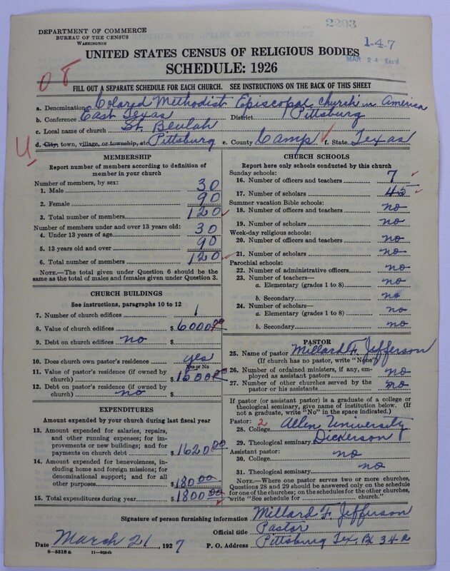 Scan of Colored Methodist Episcopal Church: 2203