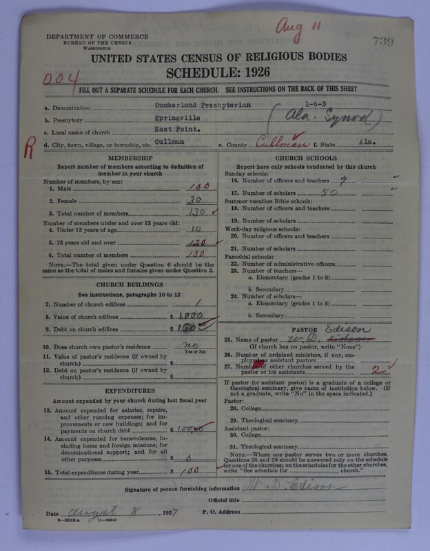 Scan of Cumberland Presbyterian Church: 739