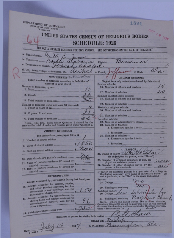 Scan of African Methodist Episcopal Zion Church: 1891