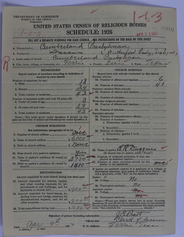 Scan of Cumberland Presbyterian Church: 1019