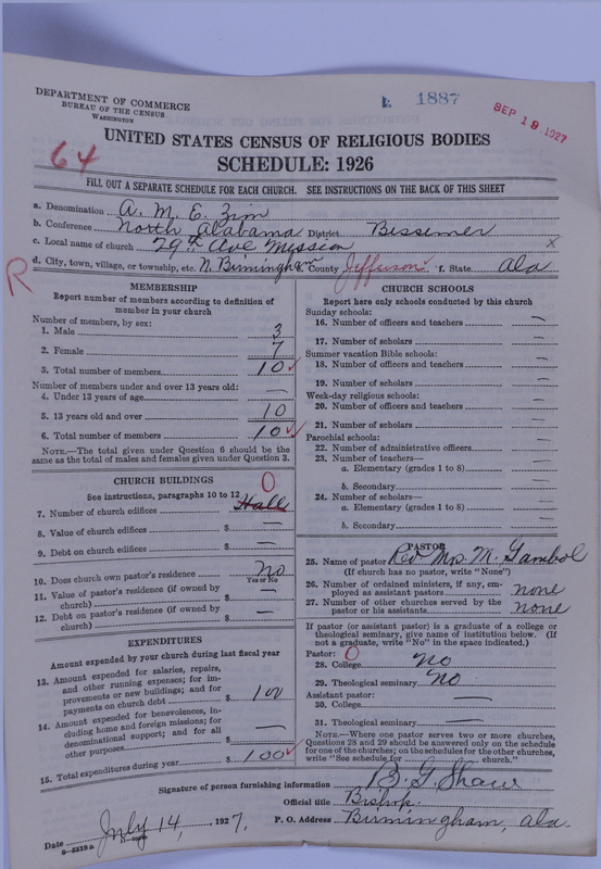 Scan of African Methodist Episcopal Zion Church: 1887