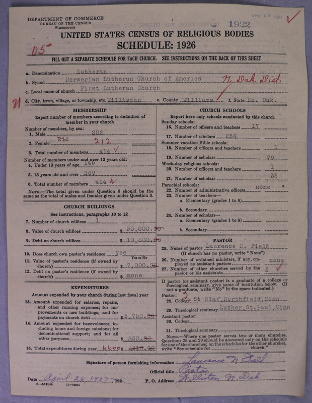 Scan of Norwegian Lutheran Church of America: 1922