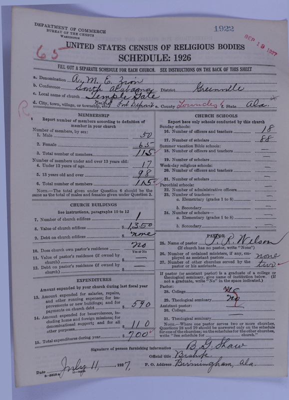Scan of African Methodist Episcopal Zion Church: 1922