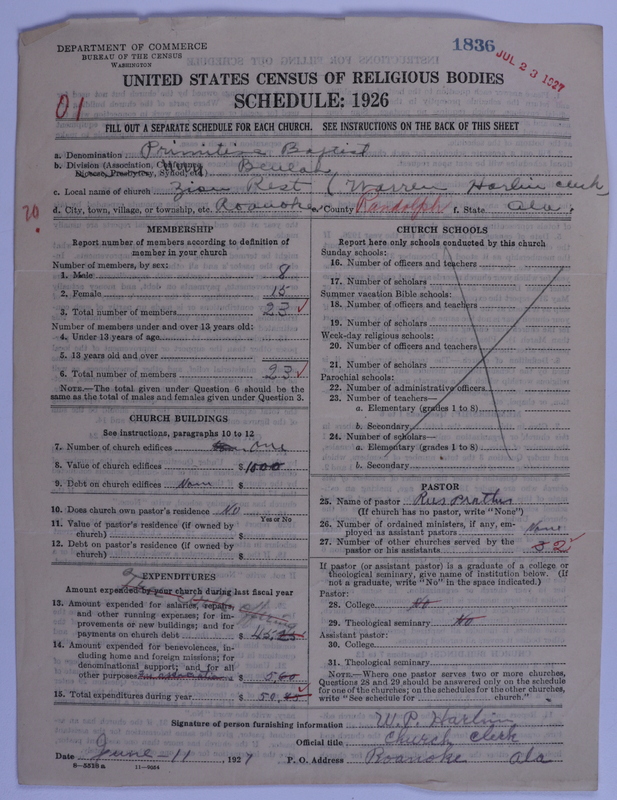 Scan of Primitive Baptists: 1836