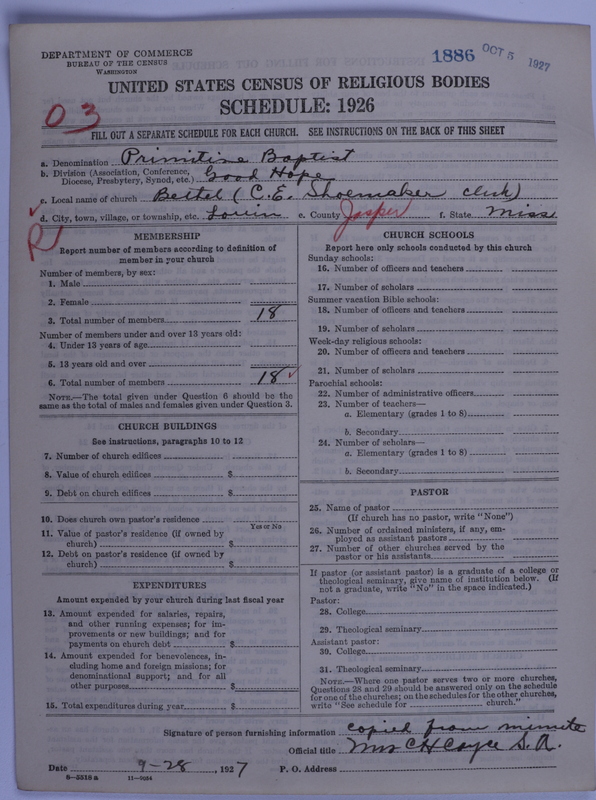 Scan of Primitive Baptists: 1886