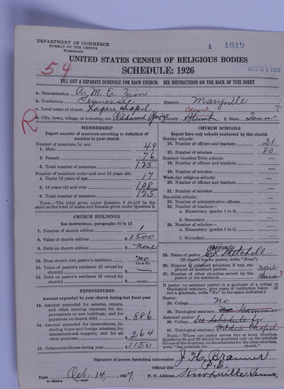 Scan of African Methodist Episcopal Zion Church: 1619