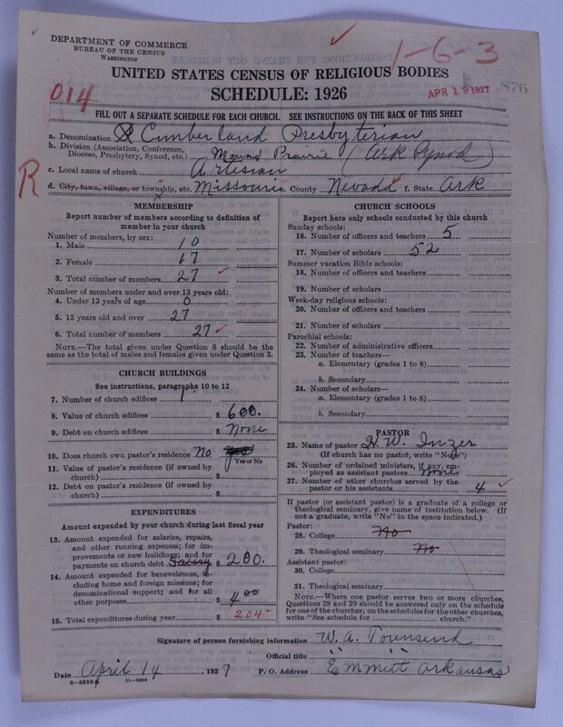 Scan of Cumberland Presbyterian Church: 876
