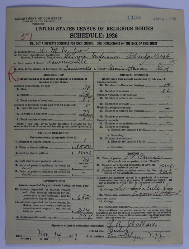 Scan of African Methodist Episcopal Zion Church: 1452