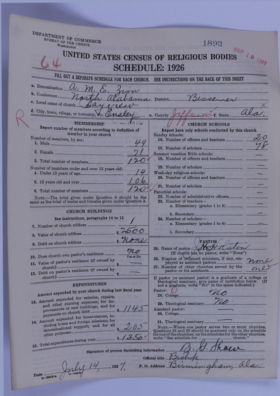 Scan of African Methodist Episcopal Zion Church: 1892