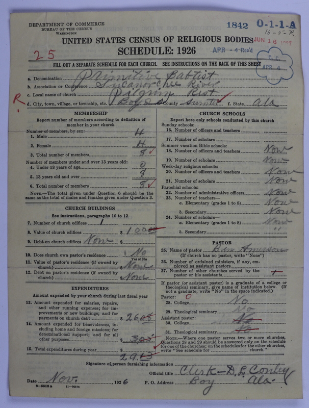Scan of Primitive Baptists: 1842