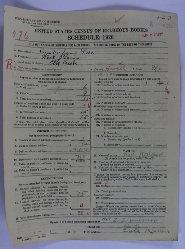 Scan of Cumberland Presbyterian Church: 123