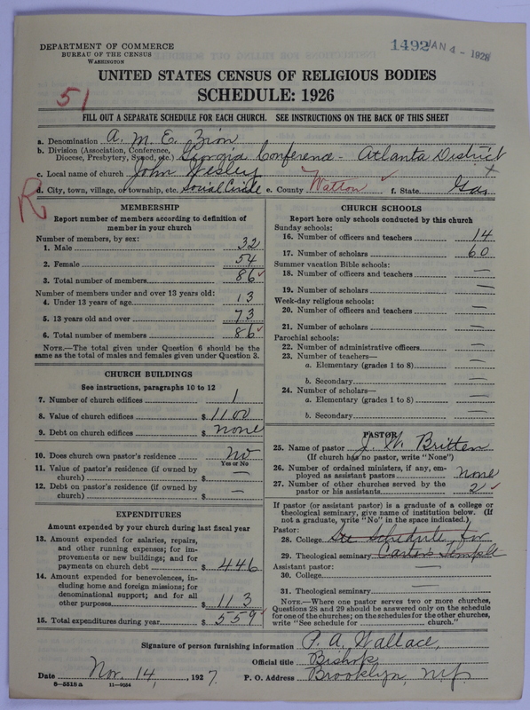 Scan of African Methodist Episcopal Zion Church: 1492