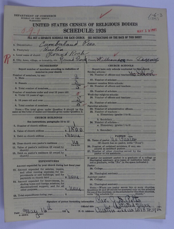 Scan of Cumberland Presbyterian Church: 1085