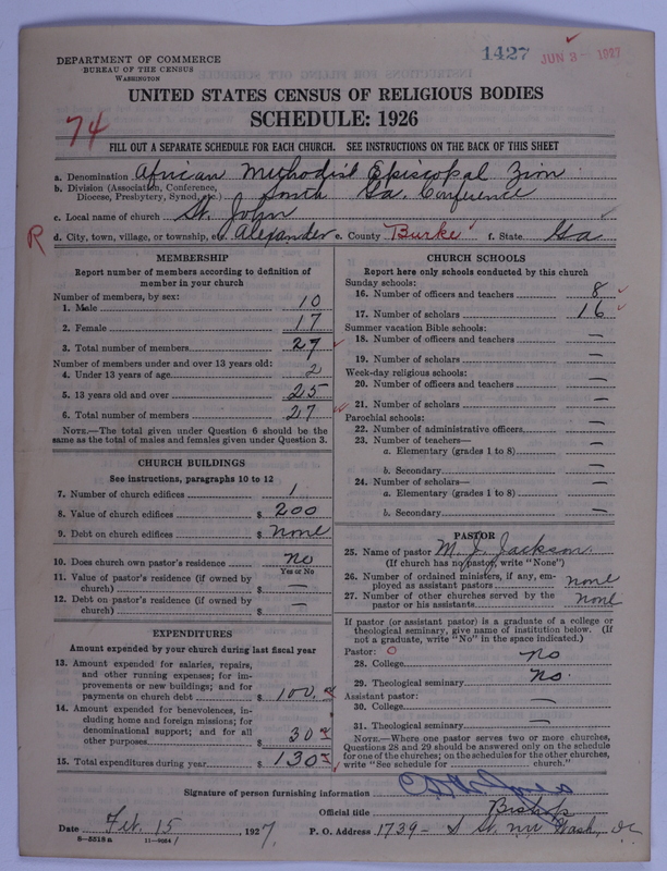 Scan of African Methodist Episcopal Zion Church: 1427