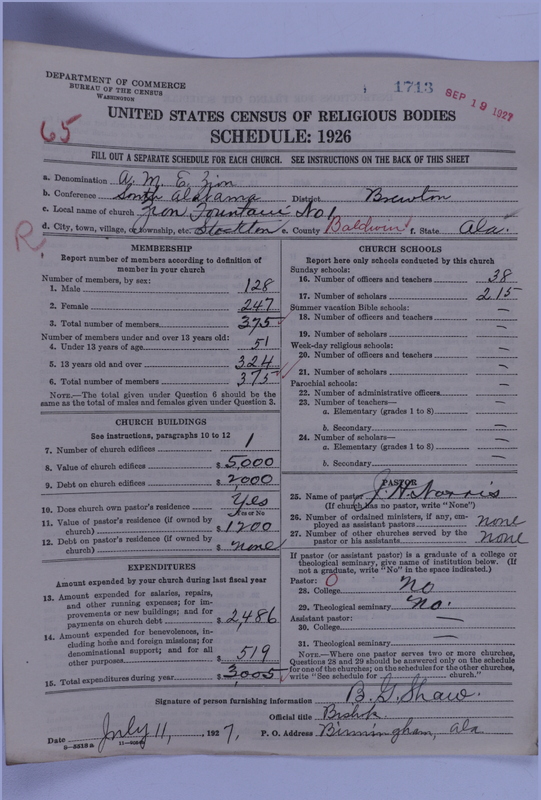 Scan of African Methodist Episcopal Zion Church: 1713