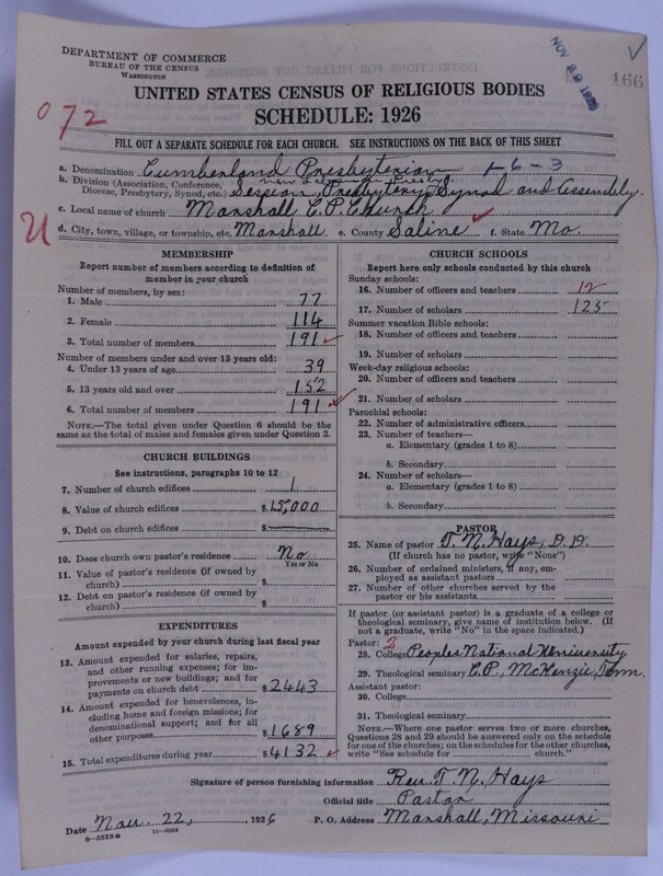 Scan of Cumberland Presbyterian Church: 166