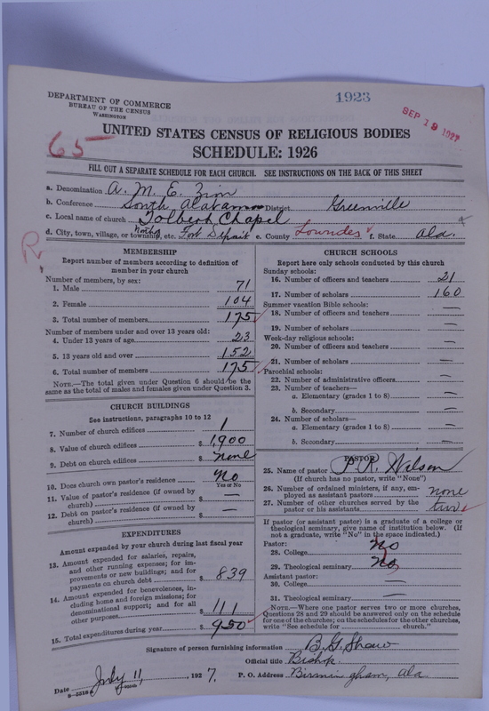 Scan of African Methodist Episcopal Zion Church: 1923