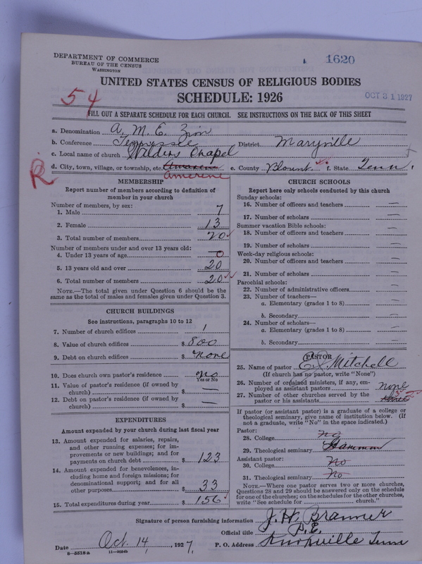 Scan of African Methodist Episcopal Zion Church: 1620