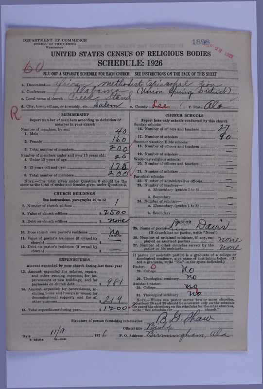 Scan of African Methodist Episcopal Zion Church: 1898