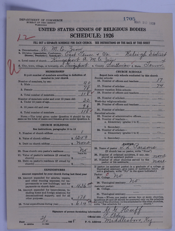 Scan of African Methodist Episcopal Zion Church: 1705