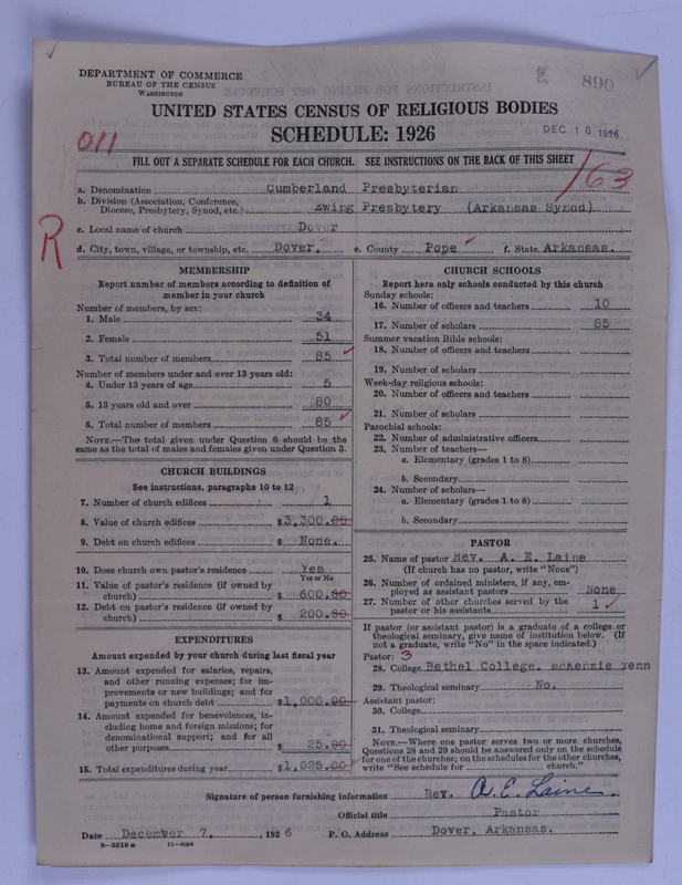 Scan of Cumberland Presbyterian Church: 890