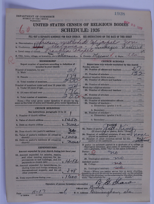 Scan of African Methodist Episcopal Zion Church: 1938