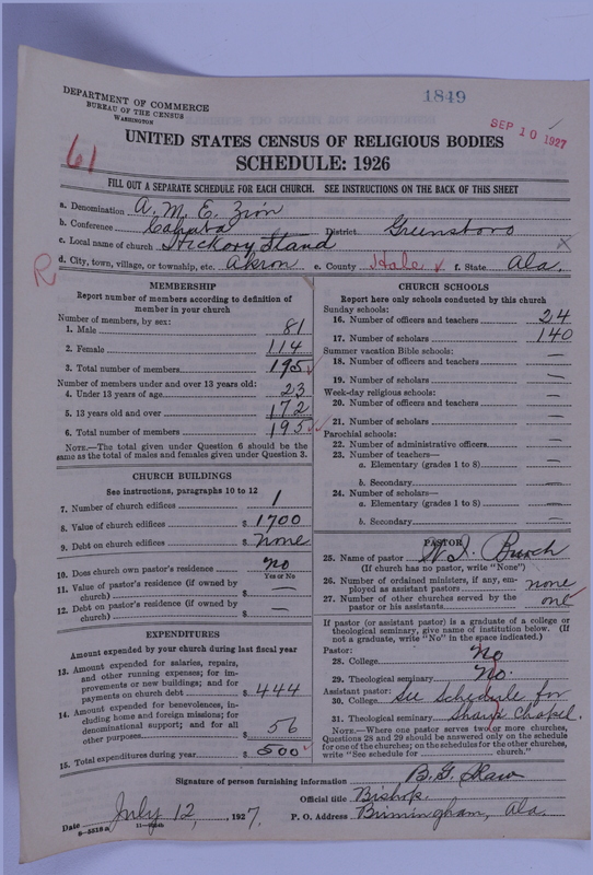 Scan of African Methodist Episcopal Zion Church: 1849