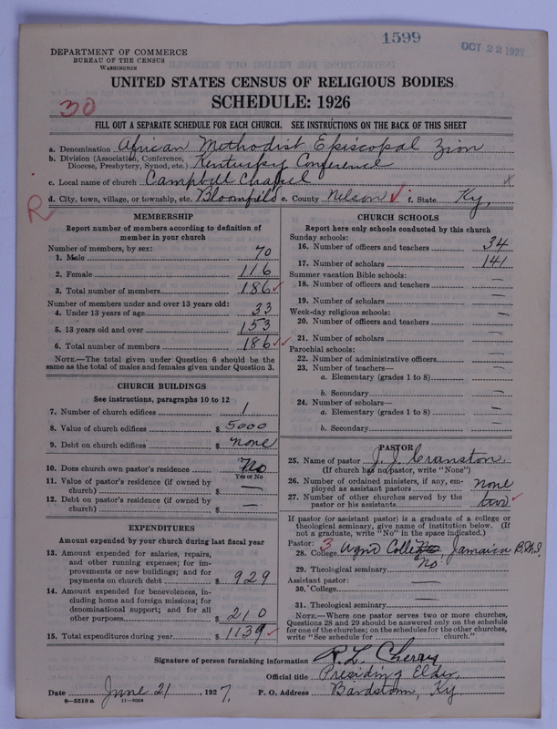 Scan of African Methodist Episcopal Zion Church: 1599