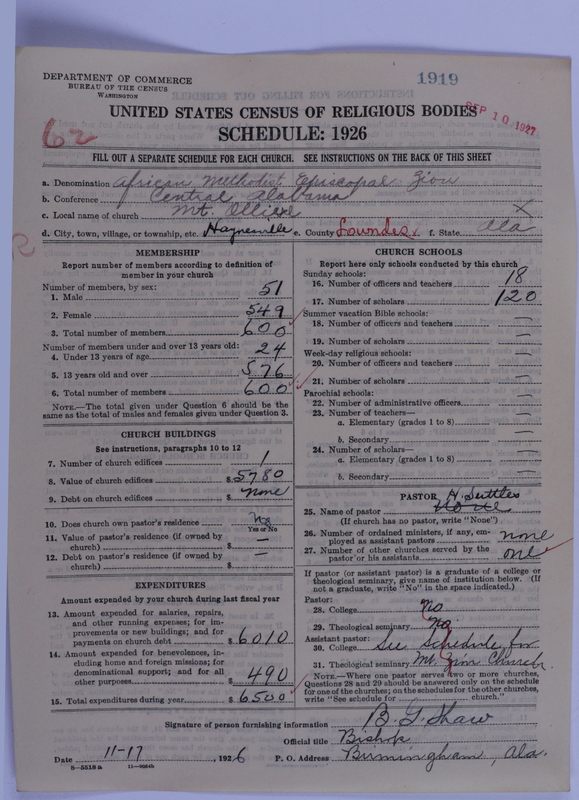Scan of African Methodist Episcopal Zion Church: 1919