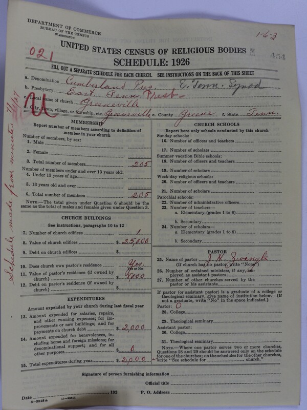 Scan of Cumberland Presbyterian Church: 454