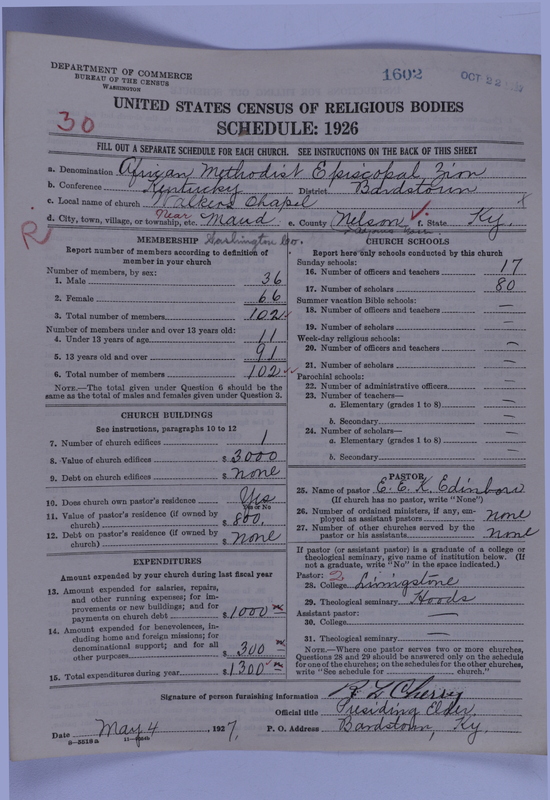 Scan of African Methodist Episcopal Zion Church: 1602